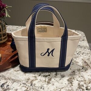 L.L. Bean Monogrammed Tote - Navy and Cream